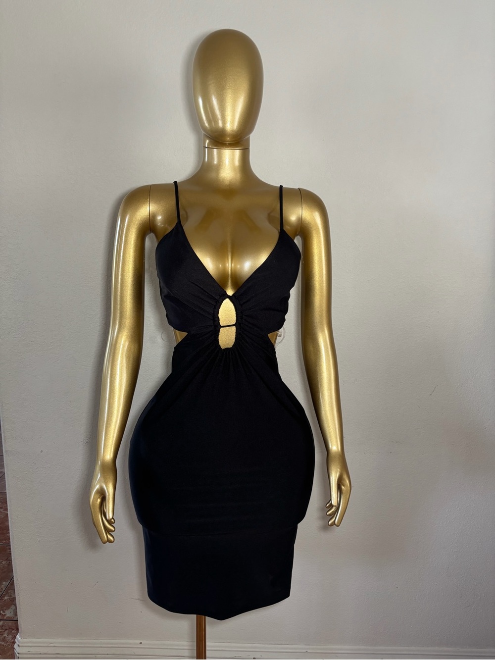Black Cutout Bodycon Dress with Spaghetti Straps